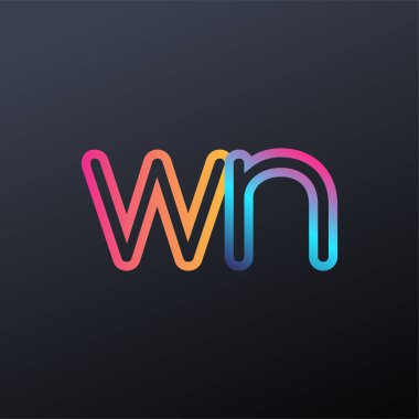 İlk logo WN küçük harf, renkli mavi, turuncu ve pembe, bağlı yuvarlak logo, modern ve basit logo tasarımı.