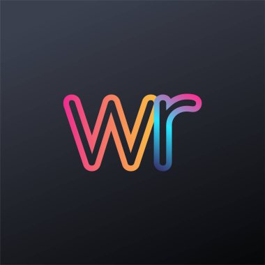 İlk logo WR küçük harf, renkli mavi, turuncu ve pembe, bağlı yuvarlak logo, modern ve basit logo tasarımı.