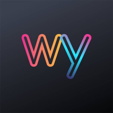 İlk logo WY küçük harf, renkli mavi, turuncu ve pembe, bağlı yuvarlak logo, modern ve basit logo tasarımı.