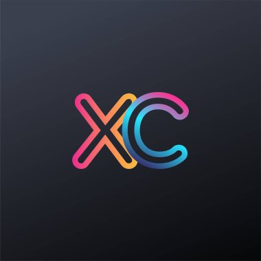 İlk logo XC küçük harf, renkli mavi, turuncu ve pembe, bağlı yuvarlak logo, modern ve basit logo tasarımı.