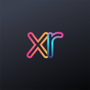 İlk logo XR küçük harf, renkli mavi, turuncu ve pembe, bağlı yuvarlak logo, modern ve basit logo tasarımı.