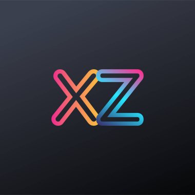 İlk logo XZ küçük harf, renkli mavi, turuncu ve pembe, bağlı yuvarlak logo, modern ve basit logo tasarımı.