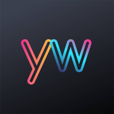İlk logo YW küçük harf, renkli mavi, turuncu ve pembe, birbirine bağlı yuvarlak logo, modern ve basit logo tasarımı.