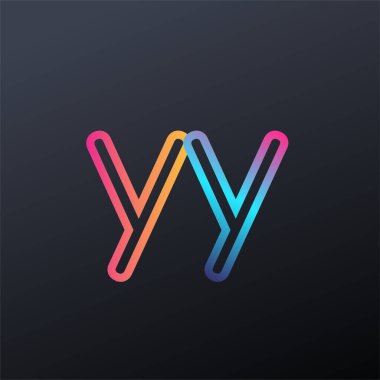İlk logo YY küçük harf, renkli mavi, turuncu ve pembe, birbirine bağlı yuvarlak logo, modern ve basit logo tasarımı.