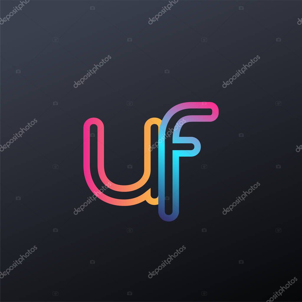 Initial logo UF lowercase letter, colorful blue, orange and pink, linked outline rounded logo, modern and simple logo design.