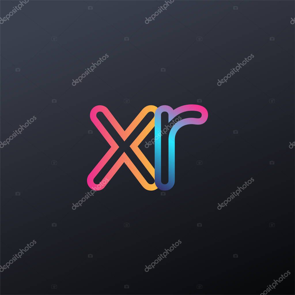 Initial logo XR lowercase letter, colorful blue, orange and pink, linked outline rounded logo, modern and simple logo design.