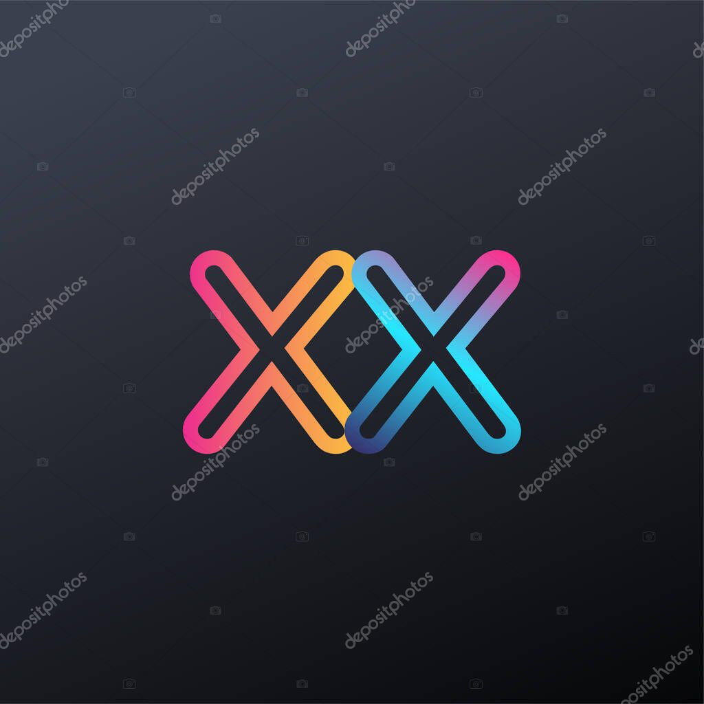 Initial logo XX lowercase letter, colorful blue, orange and pink, linked outline rounded logo, modern and simple logo design.