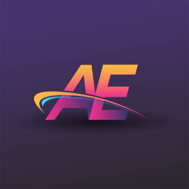 İlk harf AE logotype şirketi adı mavi, sarı ve morumsu. iş ve şirket kimliği için vektör logosu.
