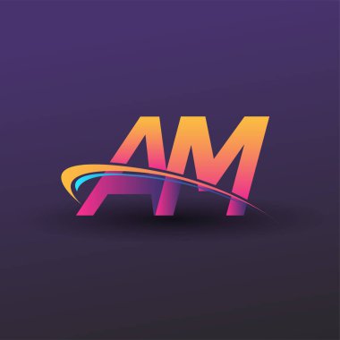 İlk harf AM logotype şirket adı mavi, sarı ve morumsu çizim. iş ve şirket kimliği için vektör logosu.