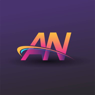 İlk harf AN logotype şirket adı mavi, sarı ve morumsu. iş ve şirket kimliği için vektör logosu.