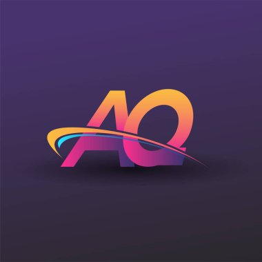 İlk harf AQ logotype şirketi adı mavi, sarı ve morumsu çizim. iş ve şirket kimliği için vektör logosu.