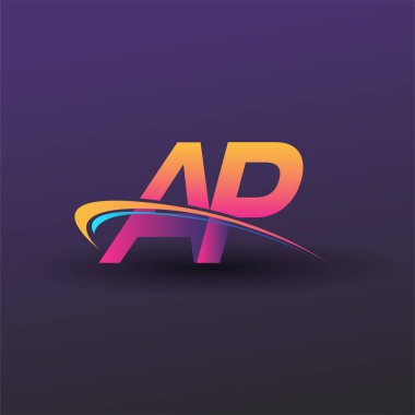 İlk harf AP logotype şirket adı mavi, sarı ve morumsu çizim. iş ve şirket kimliği için vektör logosu.