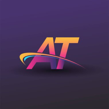 İlk harf AT logotype şirketi adı mavi, sarı ve morumsu. iş ve şirket kimliği için vektör logosu.