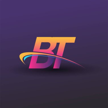 İlk harf BT logotype şirket adı mavi, sarı ve morumsu çizim. iş ve şirket kimliği için vektör logosu.