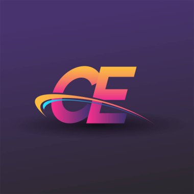 İlk harf CE logotype şirketinin adı mavi, sarı ve morumsu. iş ve şirket kimliği için vektör logosu.