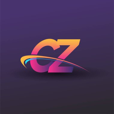 İlk harf CZ logotype şirket adı mavi, sarı ve morumsu çizim. iş ve şirket kimliği için vektör logosu.
