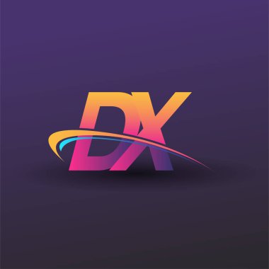İlk harf DX logotype şirket adı mavi, sarı ve morumsu. iş ve şirket kimliği için vektör logosu.