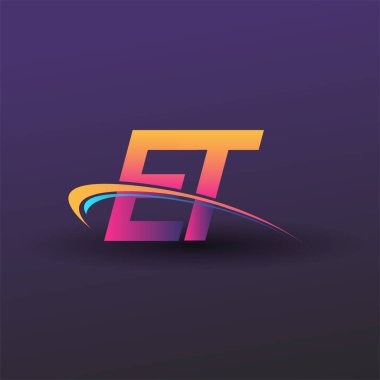 İlk harf ET logotype şirket adı mavi, sarı ve morumsu. iş ve şirket kimliği için vektör logosu.
