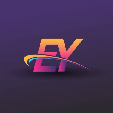 İlk harf EY logotype şirket adı mavi, sarı ve morumsu. iş ve şirket kimliği için vektör logosu.