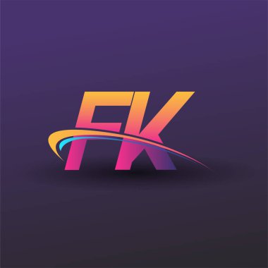 İlk harf FK logotype şirketi adı mavi, sarı ve morumsu çizim. iş ve şirket kimliği için vektör logosu.