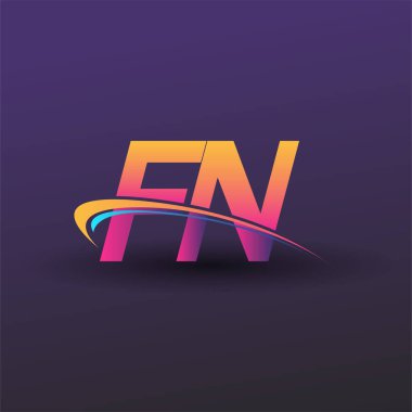 İlk harf FN logotype şirketi adı mavi, sarı ve morumsu. iş ve şirket kimliği için vektör logosu.