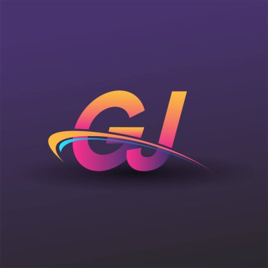 İlk harf GJ logotype şirketi adı mavi, sarı ve morumsu çizim. iş ve şirket kimliği için vektör logosu.