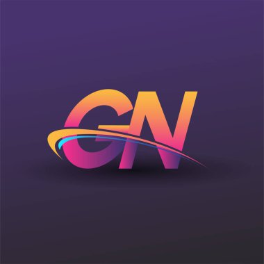 İlk harf GN logotype şirketi adı mavi, sarı ve morumsu. iş ve şirket kimliği için vektör logosu.