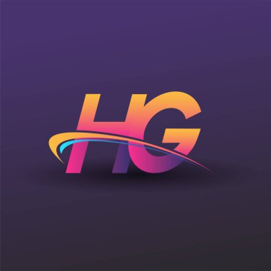 İlk harf HG logotype şirketi adı mavi, sarı ve morumsu çizim. iş ve şirket kimliği için vektör logosu.
