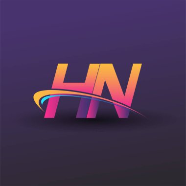 İlk harf HN logotype şirketi adı mavi, sarı ve morumsu çizim. iş ve şirket kimliği için vektör logosu.