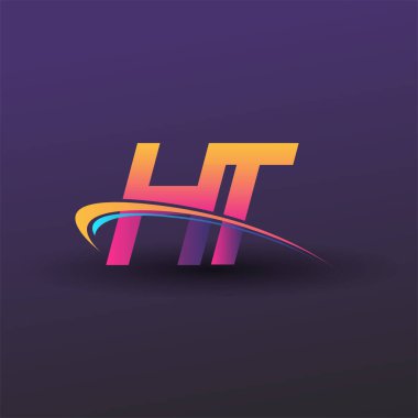 İlk harf HT logotype şirketi adı mavi, sarı ve morumsu çizim. iş ve şirket kimliği için vektör logosu.