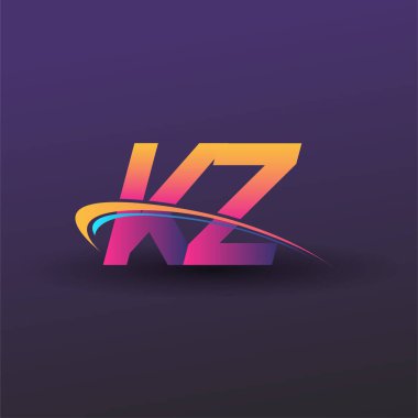İlk harf KZ logotype şirket adı mavi, sarı ve morumsu çizim. iş ve şirket kimliği için vektör logosu.