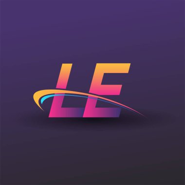 İlk harf LE logotype şirket adı mavi, sarı ve morumsu çizim. iş ve şirket kimliği için vektör logosu.