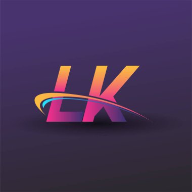 İlk harf LK logotype şirket adı mavi, sarı ve morumsu çizim. iş ve şirket kimliği için vektör logosu.