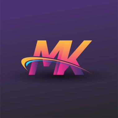 İlk harf MK logotype şirketi adı mavi, sarı ve morumsu. iş ve şirket kimliği için vektör logosu.