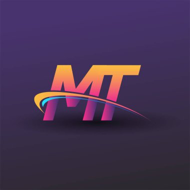 İlk harf MT logotype şirket adı mavi, sarı ve morumsu. iş ve şirket kimliği için vektör logosu.