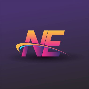 İlk harf NE logotype şirket adı mavi, sarı ve morumsu. iş ve şirket kimliği için vektör logosu.