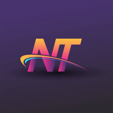 İlk harf NT logotype şirket adı mavi, sarı ve morumsu. iş ve şirket kimliği için vektör logosu.