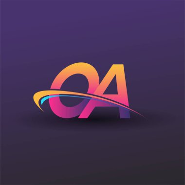 İlk harf OA logotype şirketi adı mavi, sarı ve morumsu. iş ve şirket kimliği için vektör logosu.