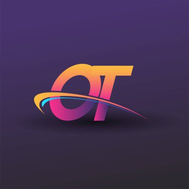 İlk harf OT logotype şirketi adı mavi, sarı ve morumsu. iş ve şirket kimliği için vektör logosu.