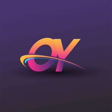 İlk harf OY logotype şirket adı mavi, sarı ve morumsu çizim. iş ve şirket kimliği için vektör logosu.