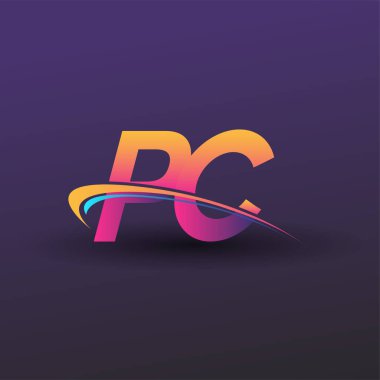 İlk harf PC logotype şirket adı mavi, sarı ve morumsu. iş ve şirket kimliği için vektör logosu.