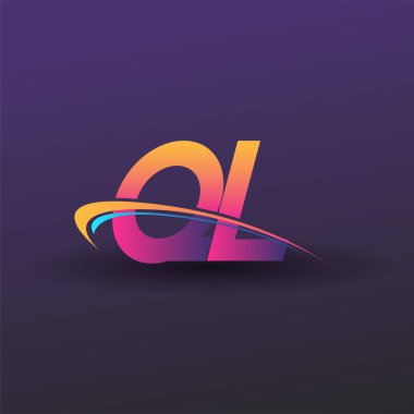 İlk harf QL logotype şirket adı mavi, sarı ve morumsu çizim. iş ve şirket kimliği için vektör logosu.