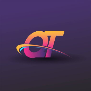 İlk harf QT logotype şirket adı mavi, sarı ve morumsu çizim. iş ve şirket kimliği için vektör logosu.