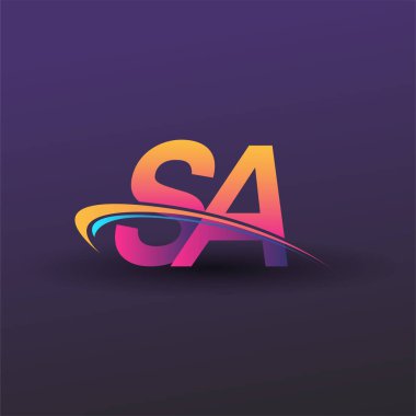 İlk harf SA logotype şirketinin adı mavi, sarı ve morumsu. iş ve şirket kimliği için vektör logosu.