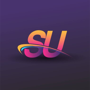 İlk harf SU logotype şirket adı mavi, sarı ve morumsu. iş ve şirket kimliği için vektör logosu.