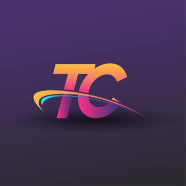 İlk harf TC logotype şirketi adı mavi, sarı ve morumsu. iş ve şirket kimliği için vektör logosu.