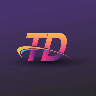 İlk harf TD logotype şirketi adı mavi, sarı ve morumsu. iş ve şirket kimliği için vektör logosu.