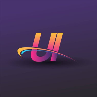 İlk harf UI logotype şirketi adı mavi, sarı ve morumsu çizim. iş ve şirket kimliği için vektör logosu.