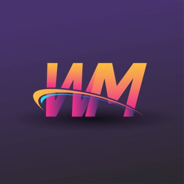İlk harf WM logotype şirket adı mavi, sarı ve morumsu. iş ve şirket kimliği için vektör logosu.