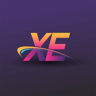 İlk harf XE logotype şirket adı mavi, sarı ve morumsu. iş ve şirket kimliği için vektör logosu.